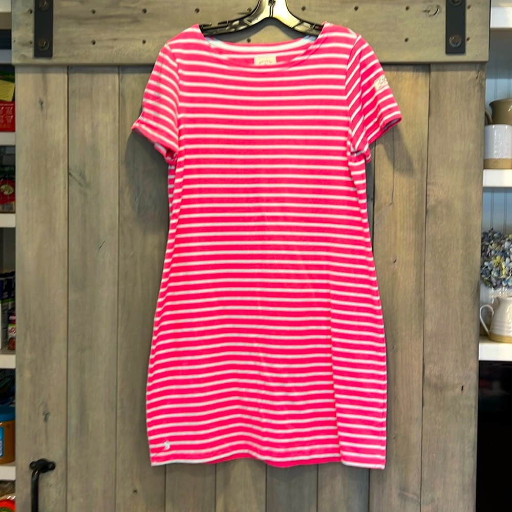 Joules Pink and Pale Turquoise Striped T-Shirt Dress
